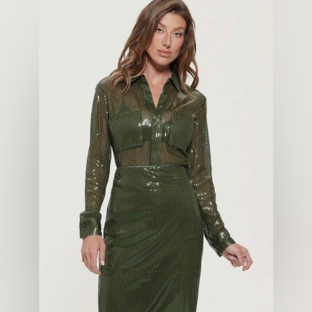 Guess Women’s Maya Sheer Sequin Button-Up Shirt W… - image 3